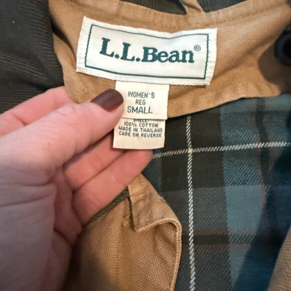 LL Bean Chore Barn Tan Jacket with Brown Collar EUC 2708 - Picture 7 of 13